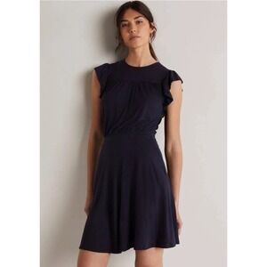 BODEN Navy Blue Ruffle Printed Mini Dress Size US 8R - Very Faint Spot